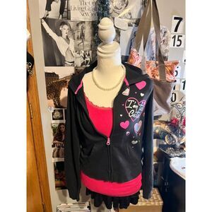 Black and pink Zip up with heart graphics